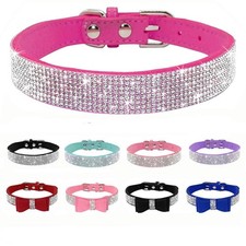 Rhinestone Dog Collar, Cute Dazzling Sparkling Soft Suede Leather, Black, Med...