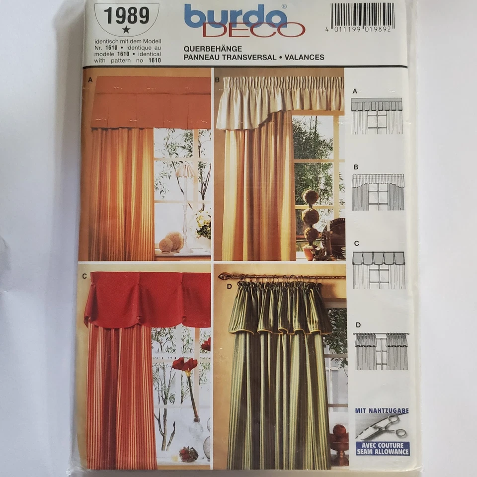80s Burda Deco Pattern 1989 Valance Curtain Pleated Gathered Rod Hook Variations - Image 2 of 3