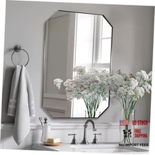Octagon Bathroom Mirror, 22x30 Inch Stainless Steel 30"L x 22"W Brushed Nickel