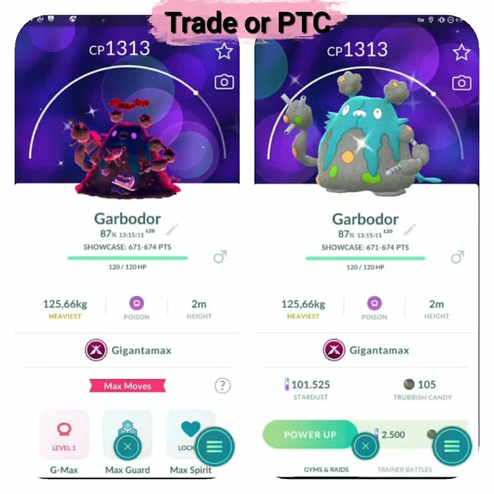 Pokemon Shiny Gigantamax Garbodor - Tr'ade 20k oder P.T.C (Pls Beschreibung lesen)
