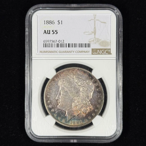 1886 $1 AU55 NGC Toned Morgan Silver Dollar - Pretty Toning
