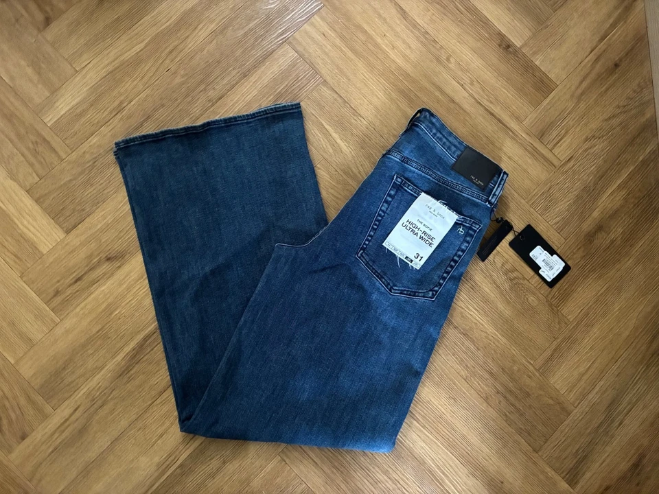Rag & Bone The Sofie High Rise Ultra Wide Leg Jeans Dark Blue W31 L33 BNWT - Image 2 of 4