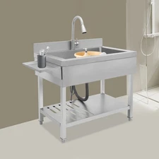 Single Bowl Utility Sink Stainless Kitchen Garage Sink w/Faucet & Storage Rack