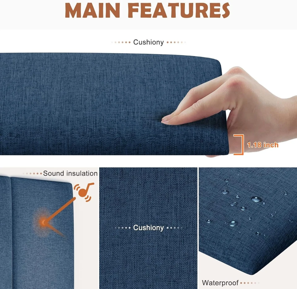 Paneles de cabecero acolchados azul marino personalizables - tamaño king, diseño pelar y pegar Foto 4 de 4