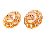 Auth Signed Chanel Earrings CC Faux Pearl  Crystal Yellow Gold Plate Clip on Vtg — photo 5