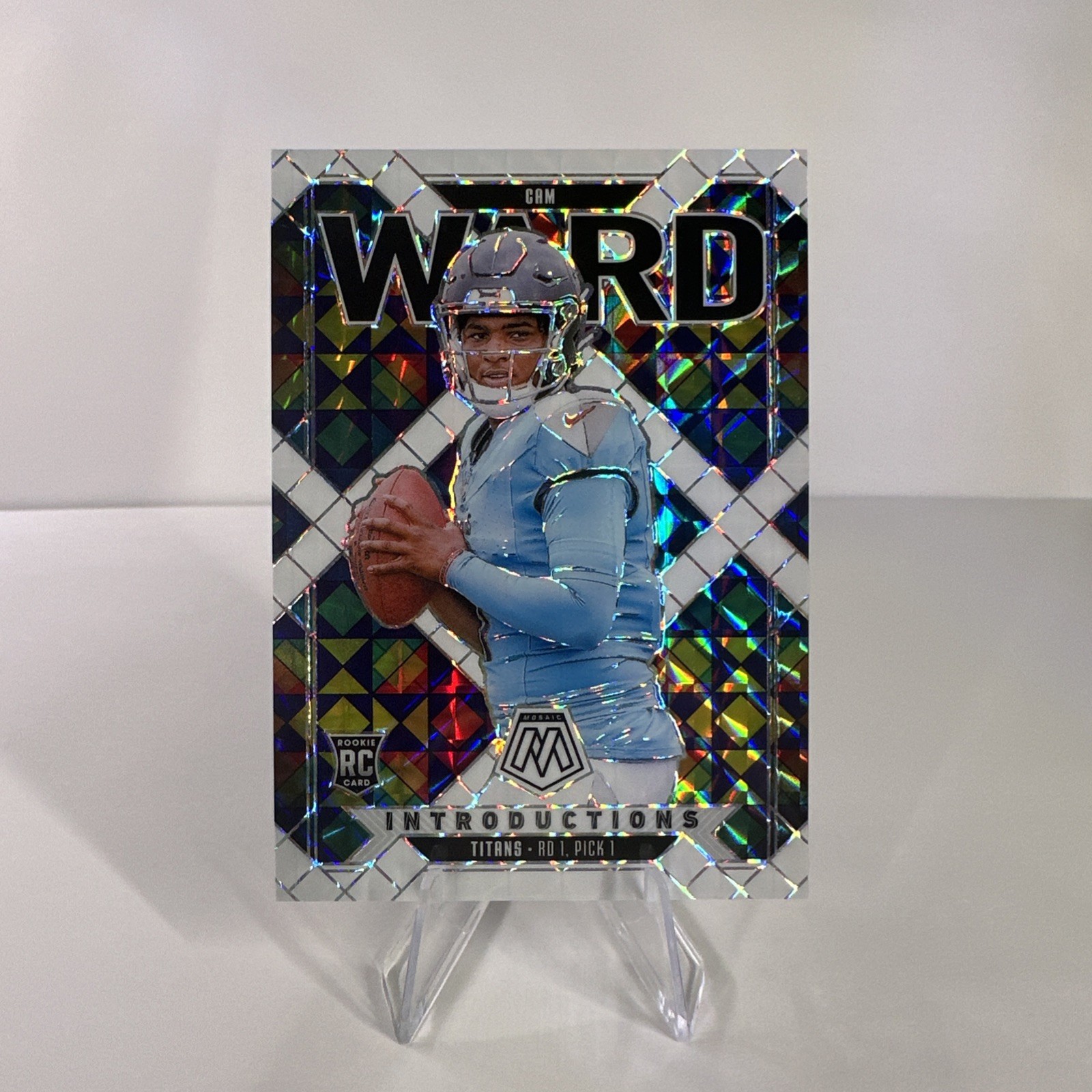 2025 Panini Prizm Mosaic Football Introductions White /25 Cam Ward No. 6 RC