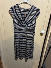 Talbots Navy Blue Beige Faux Petites Wrap Dress - Size P