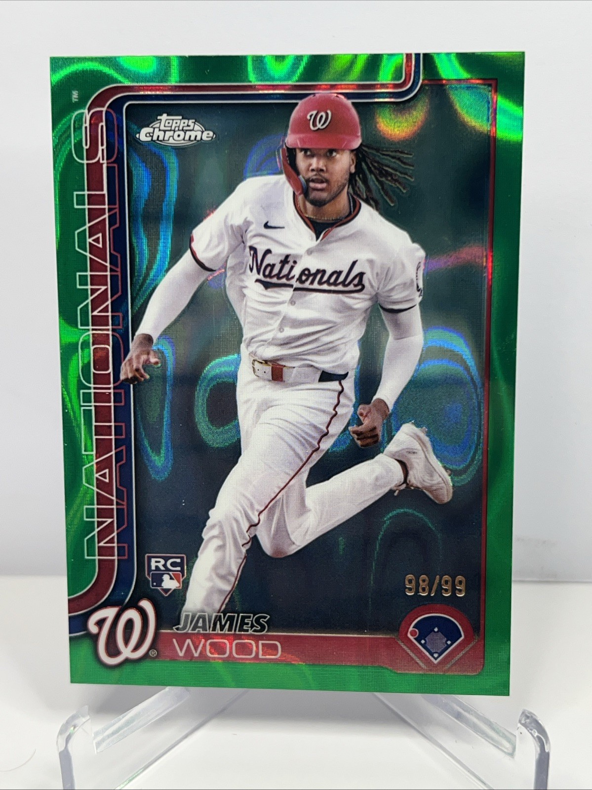 2025 Topps Chrome James Wood Green Raywave Refractor RC ##132 NATIONALS /99