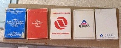 AIRLINES PLAYING CARDS 5 Packs, United, Delta, Northwest Orient