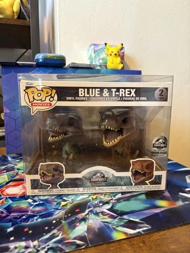 Funko Pop Vinyl Jurassic world exhibition exclusive  Blue & T-Rex 2 Pack