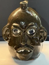Signed Chester Hewell Alkaline Glaze Ugly Face Jug, 1975-2011, Gillsville GA