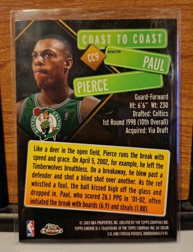 2002-03 Topps Chrome Coast To Coast CC9 Refractor Paul Pierce - Bild 2 von 2