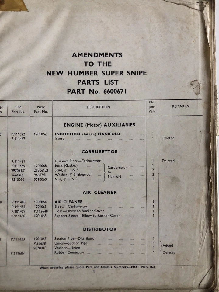 Humber Super Snipe Parts Catalogue Illustrated & Amendments Rootes Original 1958 - Image 2 of 4