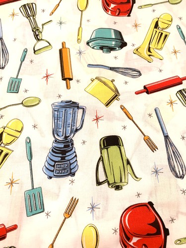 Fabric Traditions Retro Kitchen Fabric Appliances Utensils 1.5 Yards 45" x 55" - Picture 2 of 3