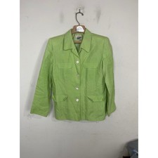 Talbots Petites Lime Green 100 Irish Linen Safari Blazer Jacket Womens Size 10P