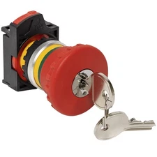 PD22-E4K-R, 22mm, Emergency Stop Mushroom, Key Release, Red