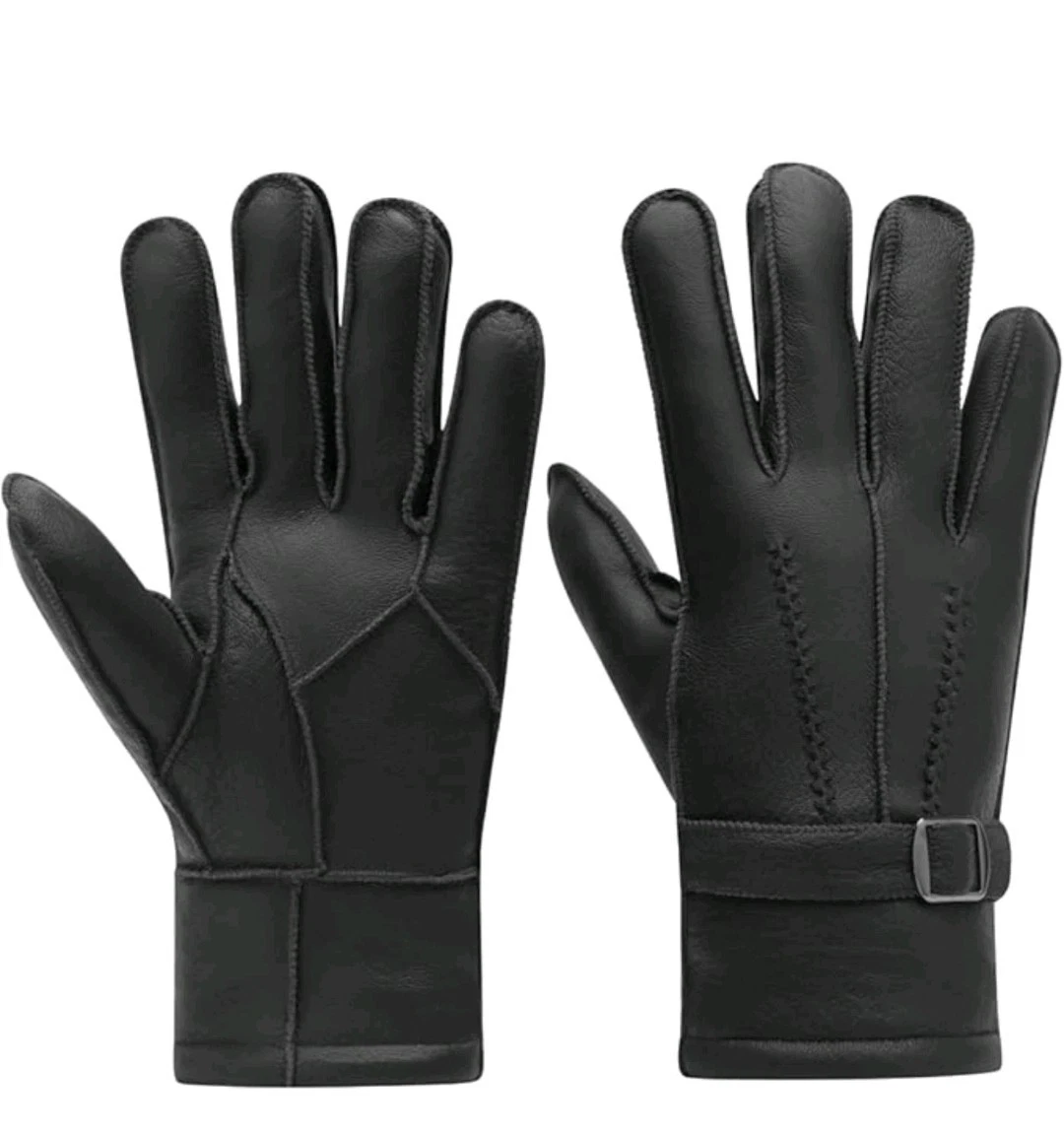 Harssidanzar Mens Leather Gloves Winter Thermal Soft Shearling lined SM042UK, XL