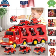Educational 5 in 1 Fire Truck Toy with Realistic Sounds for Kids 3-6