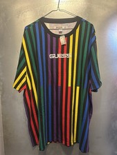 Guess x J Balvin Mens Multicolor Striped Embroidered 2020 T Shirt Size XL NEW