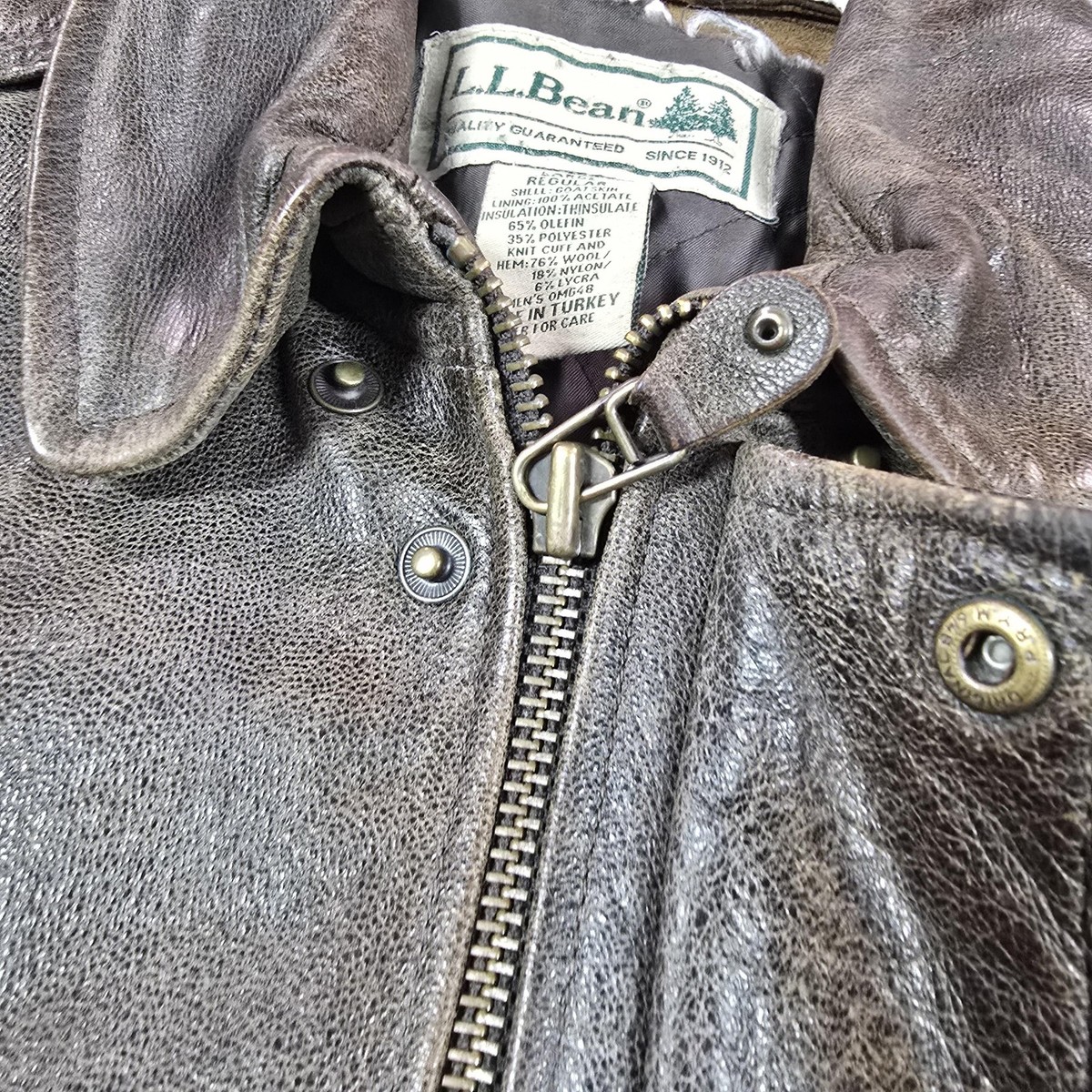 Vintage LL Bean Jacket Mens Large Brown Leather Thinsulate Bomber