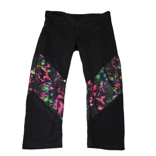 Fabletics Salar Powerhold Mesh Panel Capri Leggings Women's Size Medium Black