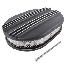 12" Oval Black Aluminum Half Finned Air Cleaner Assembly for Chevy