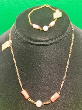 Genuine Angel Skin Coral  & MOP Drop Girls Necklace & Bracelet Set 15” & 6"