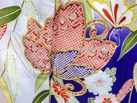 Japanese Vintage Kimono Furisode Silk Gold Embroidery Butterfly Flower eb-918