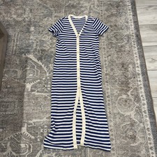MNG Mango Stripe Long Button Down Jersey Dress Blue Cream Size 4 USA