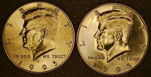 🔥(2) FDC 1995 MEZZO DOLLARO KENNEDY (1) P & (1) D DOPPIO FUSTELLATO DRITTO VARIETÀ - Foto 2 di 10