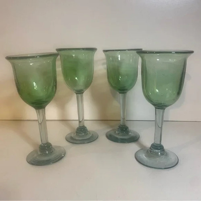 #ad Set Of 4 Sea Glass Verde Green Recycled Water Wine Goblets $55.00