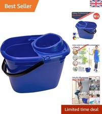 Durable 12L Blue Mop Bucket with Side Lip & Ergonomic Handle for Comfort