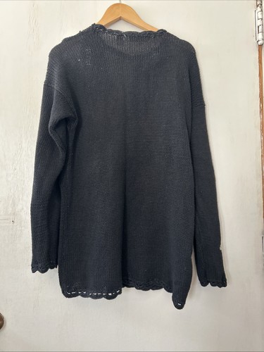 Vintage Maggie Lawrence Cardigan 80s Black Knit Flower Sweater Medium Read - Picture 14 of 21