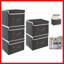 Durable Foldable Storage Boxes - 5 Pack Black Closet  Office Organizers