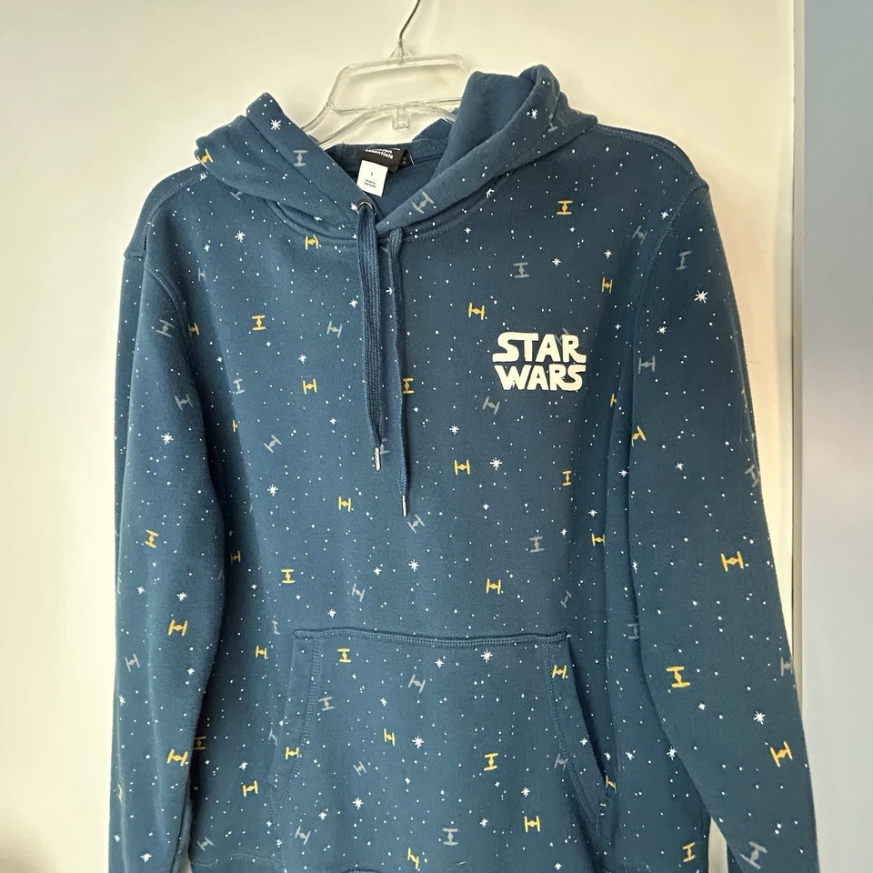 Star Wars All Over Graphic Print Dark Blue Stars & Ships Unisex Hoodie Large - Image 3 of 4