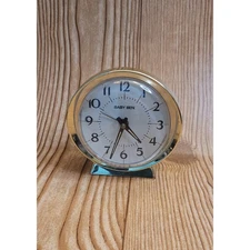 Baby Ben wind up alarm clock gold color trim 4 inch WORKS travel cruise vacation