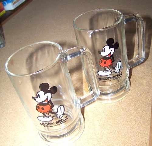 2 - Walt Disney Productions Mickey Mouse glass handled tankard steins mugs - Picture 2 of 6