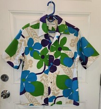 1950s Vintage Alfred Shaheen  s Hawaiian Shirt Men  s Floral Print Lrg Groovy  