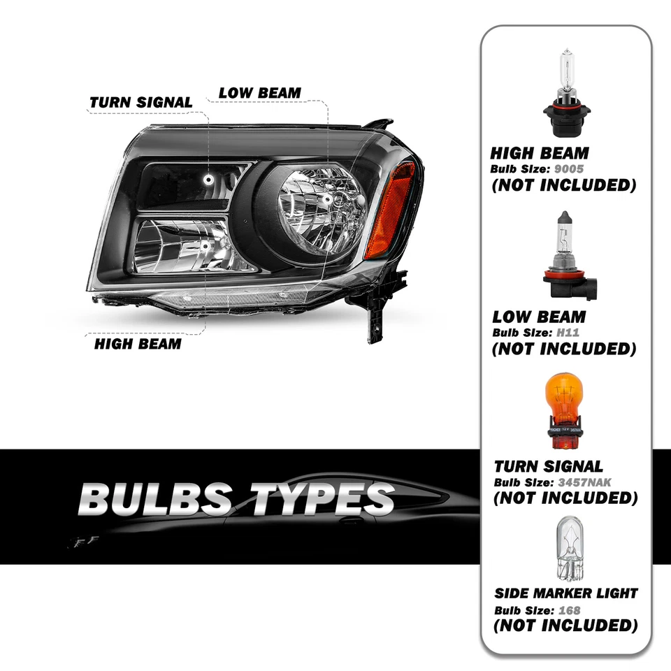 Par de faróis halógenos preto âmbar Honda Pilot 2012 2013 2014 2015 - Imagem 2 de 4