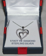 New 1/10 CT TW Diamond Hearts Sterling Silver Necklace, 925, 18", w/Box