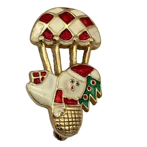 Vintage Santa Claus In A Hot Air Balloon Enamel Gold Tone Lapel Pin Christmas - Picture 3 of 8