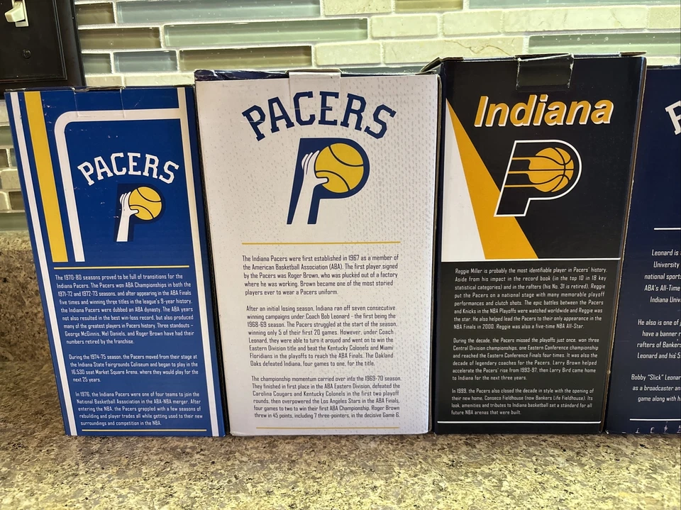 Indiana Pacers Bobble Bobblehead 50º Juego de 6 Reggie Miller Mel Daniels Nuevo en Caja Lote Foto 4 de 4