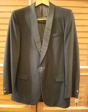 Men's Black Tuxedo Jacket and Pants 100 Wool One Button with Satin Shawl Lapels