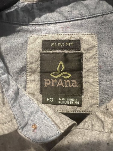 PRANA Mens Shirt DILETTANTE Slim Fit Gray Speckled Organic Cotton Button Up Sz L - Picture 4 of 5