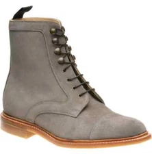 Handmade Gray Suede Formal High Ankle Lace Up Biker Boots For Mens