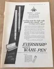 Eversharp pencil & Wahl pen print ad 1923 orig vintage retro illus art gift set 