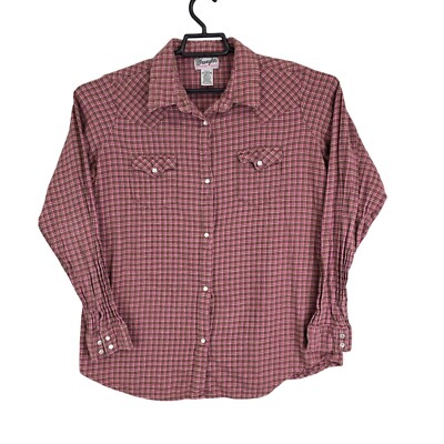 Womens Wrangler Pink Brown Plaid Wrancher Shirt Pearl Snap Button Down Size XXL