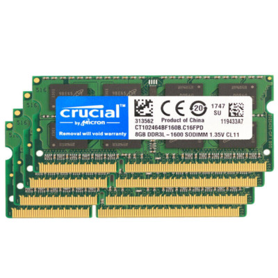 CRUCIAL DDR3L 8GB 16GB 32GB 1600 MHz PC3-12800 Laptop Memory RAM SODIMM 204-Pin