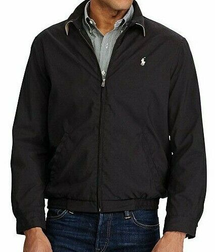 $168 POLO RALPH LAUREN XXL giacca nera microfibra zip fodera a quadri pony uomo