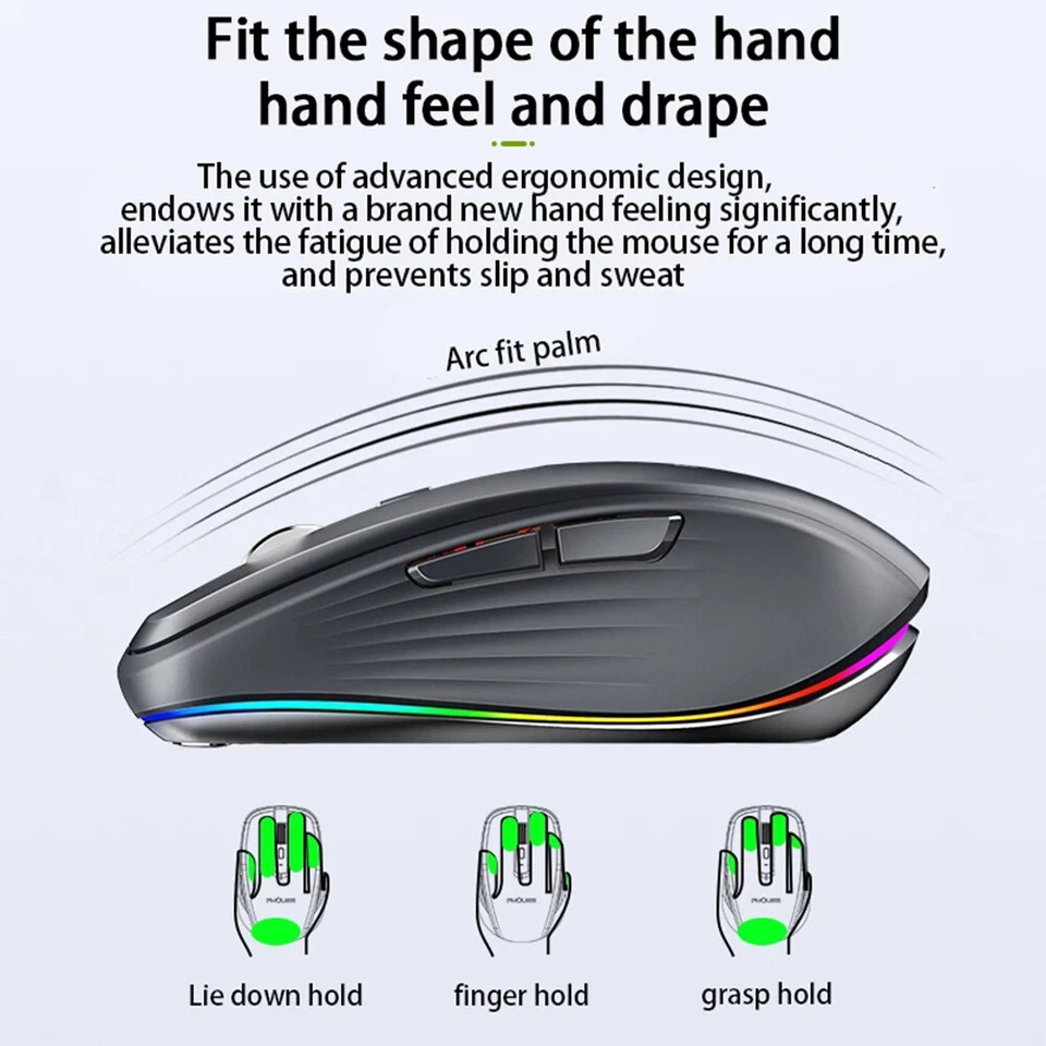 Wireless Bluetooth 5.1 +2.4Ghz Dual Mode Mouse 2400DPI Optical Gamer Mice for PC - Image 4 of 4